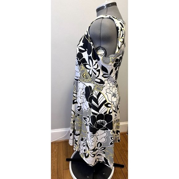 Vintage Ashley Stewart Plus Size 16 brown Beige Yellow Floral Retro Midi Dress - Picture 3 of 11